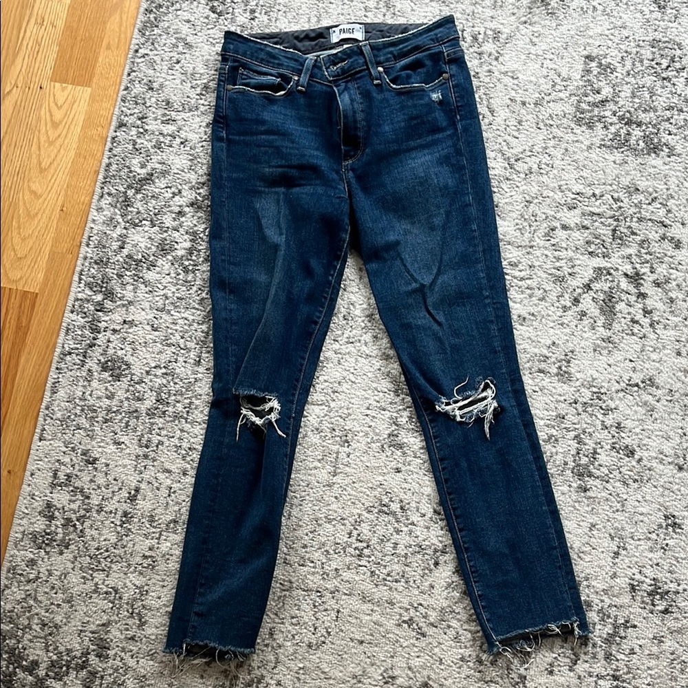PAIGE Blue Skinny Jeans with Distressed Details